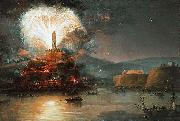 Jan Bogumil Plersch Fireworks in honor of Catherine II in 1787. Sweden oil painting artist
